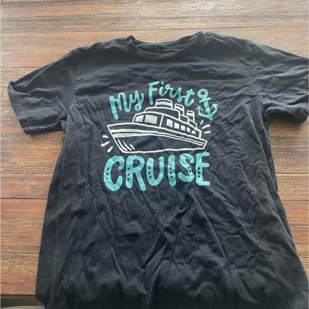 “My First Cruise” Children’s t-shirt size Large, Black and Blue